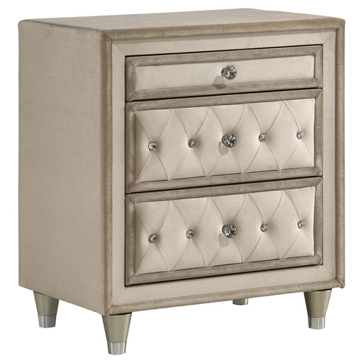 Antonella Upholstered 3-drawer Nightstand Ivory and Camel - alternate view