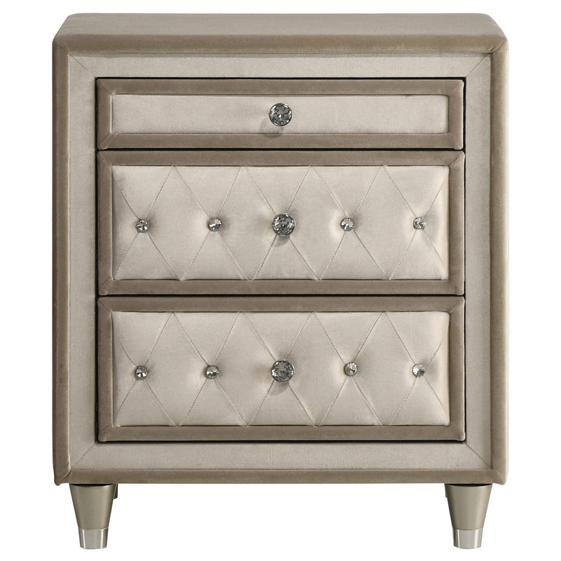 Antonella Upholstered 3-drawer Nightstand Ivory and Camel - detail 3