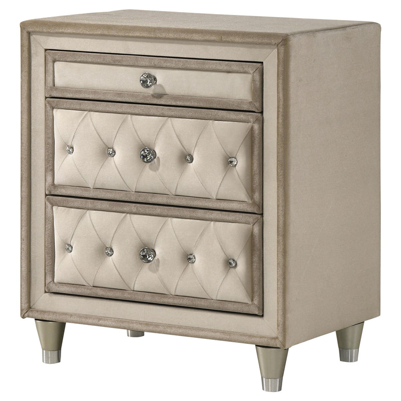 Antonella Upholstered 3-drawer Nightstand Ivory and Camel - detail 4