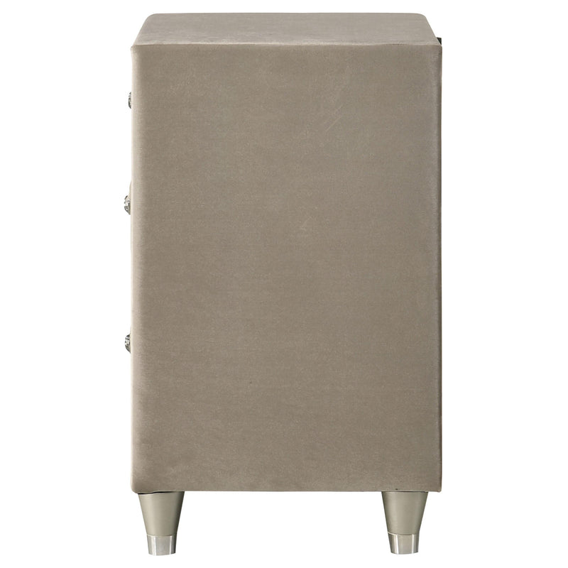 Antonella Upholstered 3-drawer Nightstand Ivory and Camel - detail 5