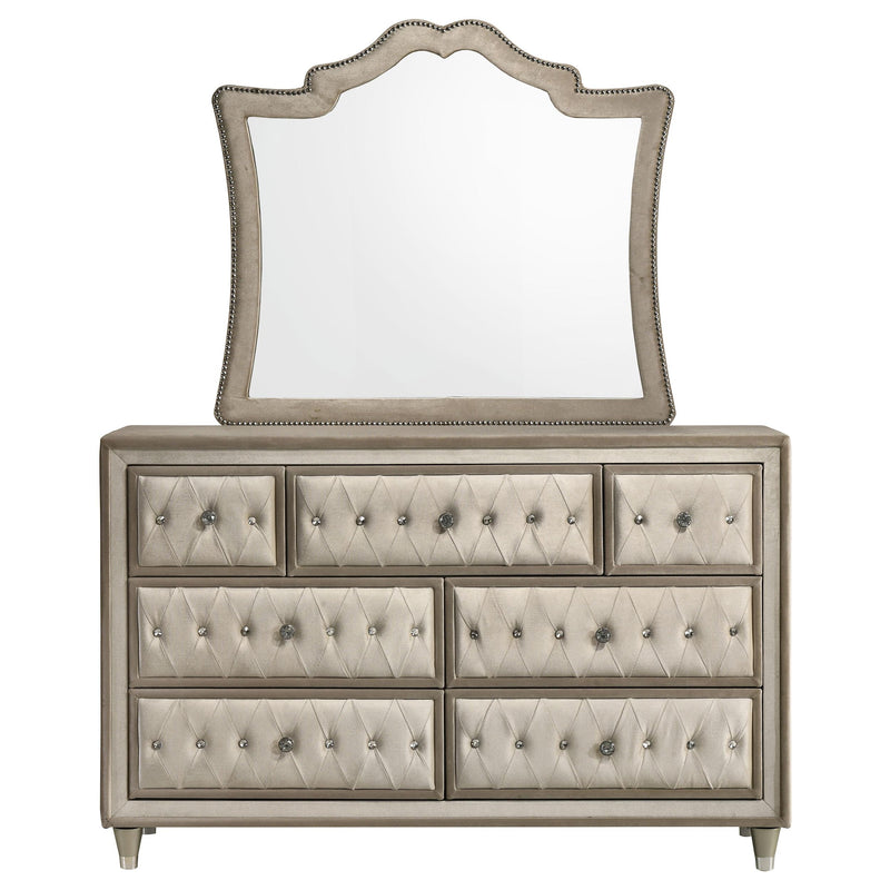 Antonella 7-drawer Upholstered Dresser with Mirror Ivory - detail 3