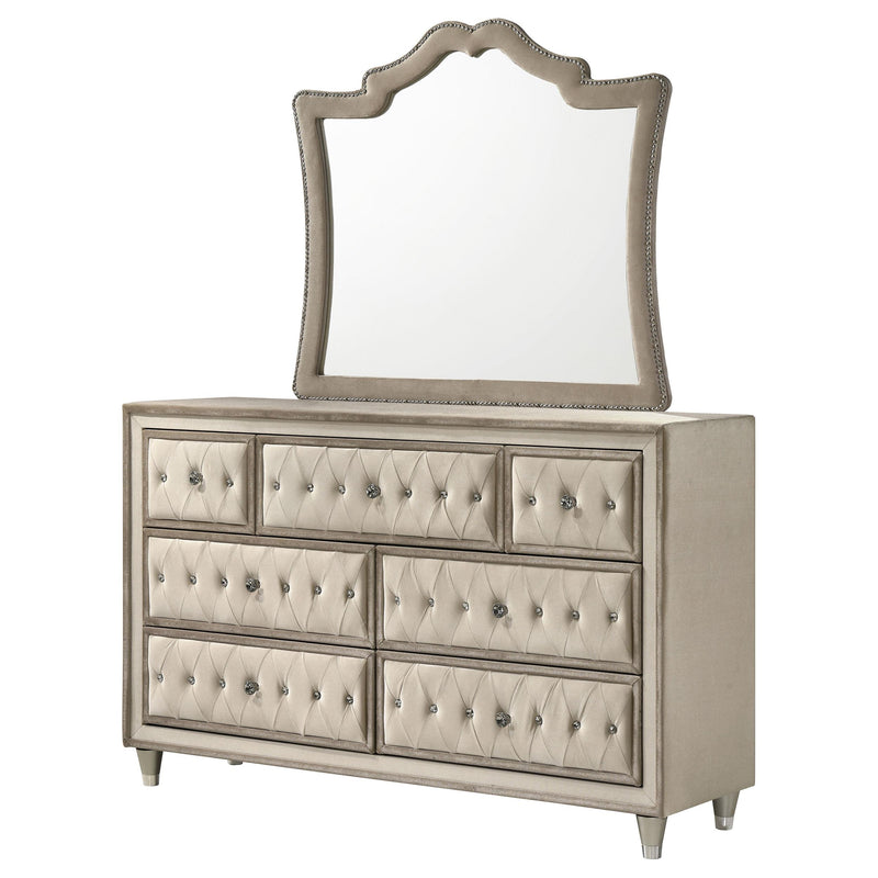 Antonella 7-drawer Upholstered Dresser with Mirror Ivory - detail 4