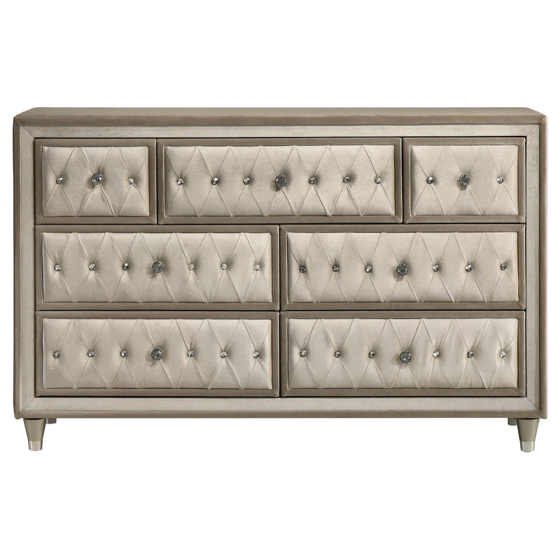 Antonella 7-drawer Upholstered Dresser Ivory and Camel - detail 3