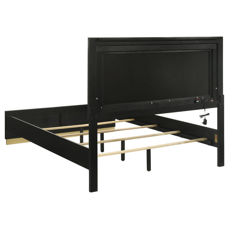 Caraway Wood Queen LED Panel Bed Black - detail 4