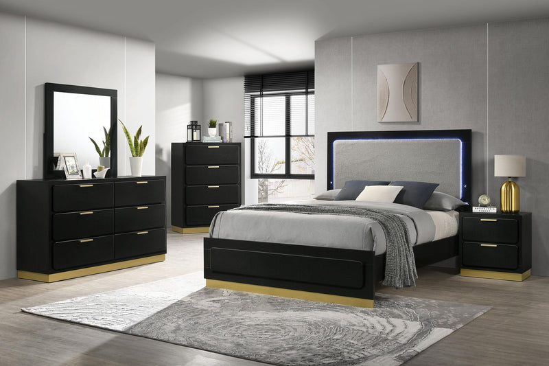 Caraway Wood Queen LED Panel Bed Black - detail 8