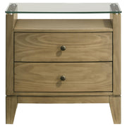 Granada 2-drawer Glass Top Nightstand Natural Pine - detail 3