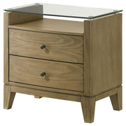 Granada 2-drawer Glass Top Nightstand Natural Pine - detail 4