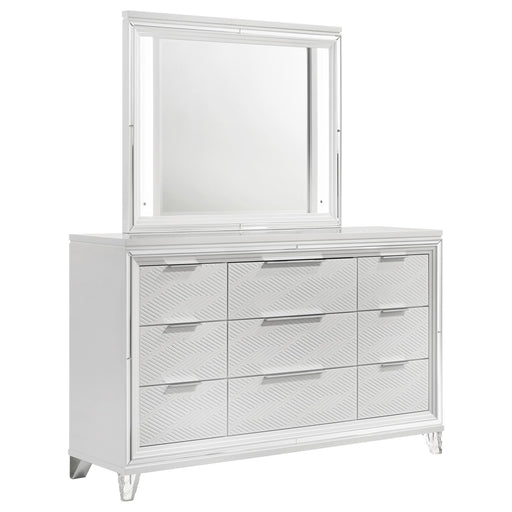 Marmore 9-drawer Dresser and LED Mirror White - alternate view
