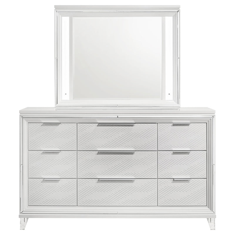 Marmore 9-drawer Dresser and LED Mirror White - detail 3
