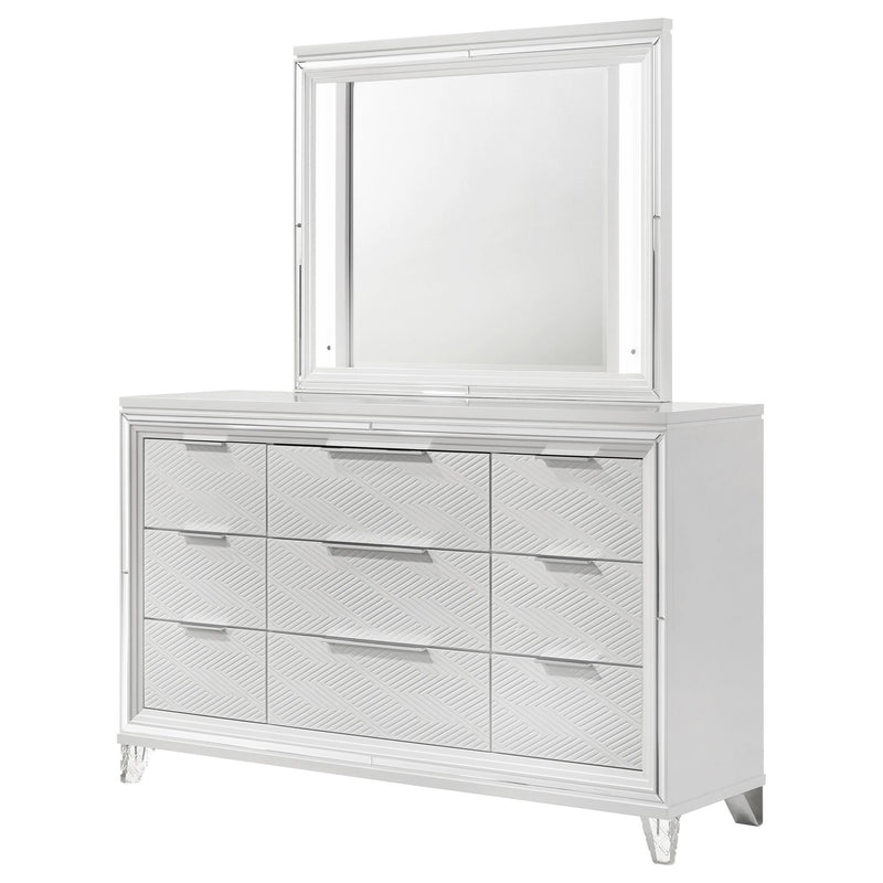 Marmore 9-drawer Dresser and LED Mirror White - detail 4