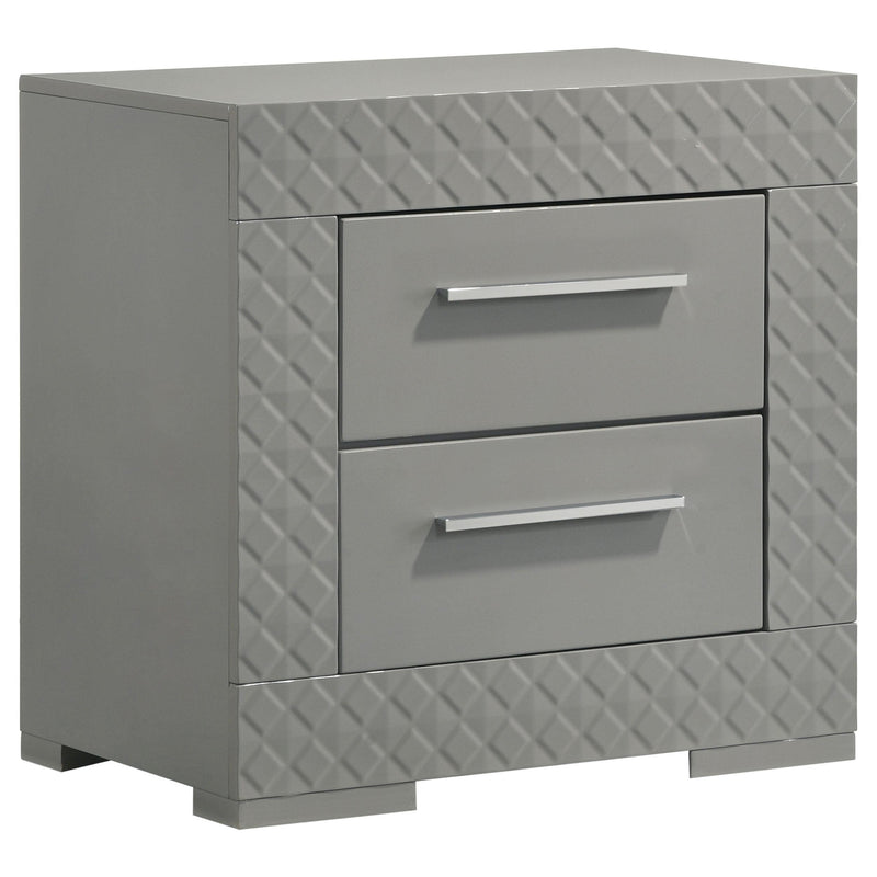 Ives 2-drawer Nightstand Bedside Table Grey High Gloss - alternate view