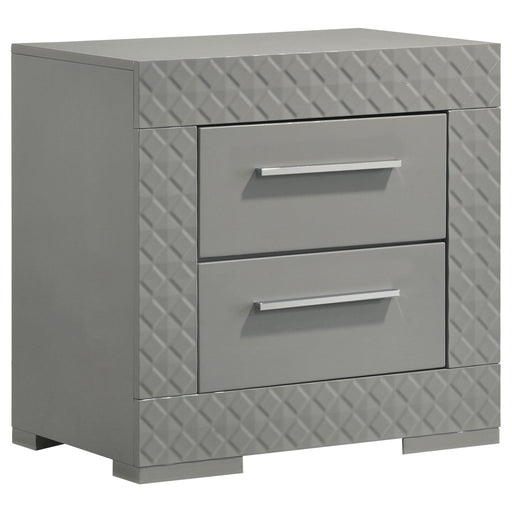 Ives 2-drawer Nightstand Bedside Table Grey High Gloss - alternate view