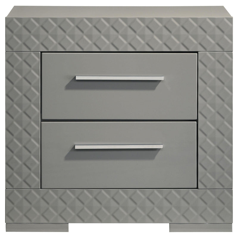Ives 2-drawer Nightstand Bedside Table Grey High Gloss - detail 3