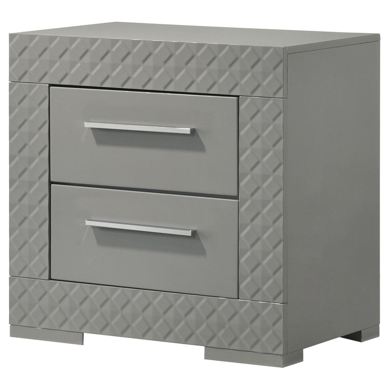 Ives 2-drawer Nightstand Bedside Table Grey High Gloss - detail 4