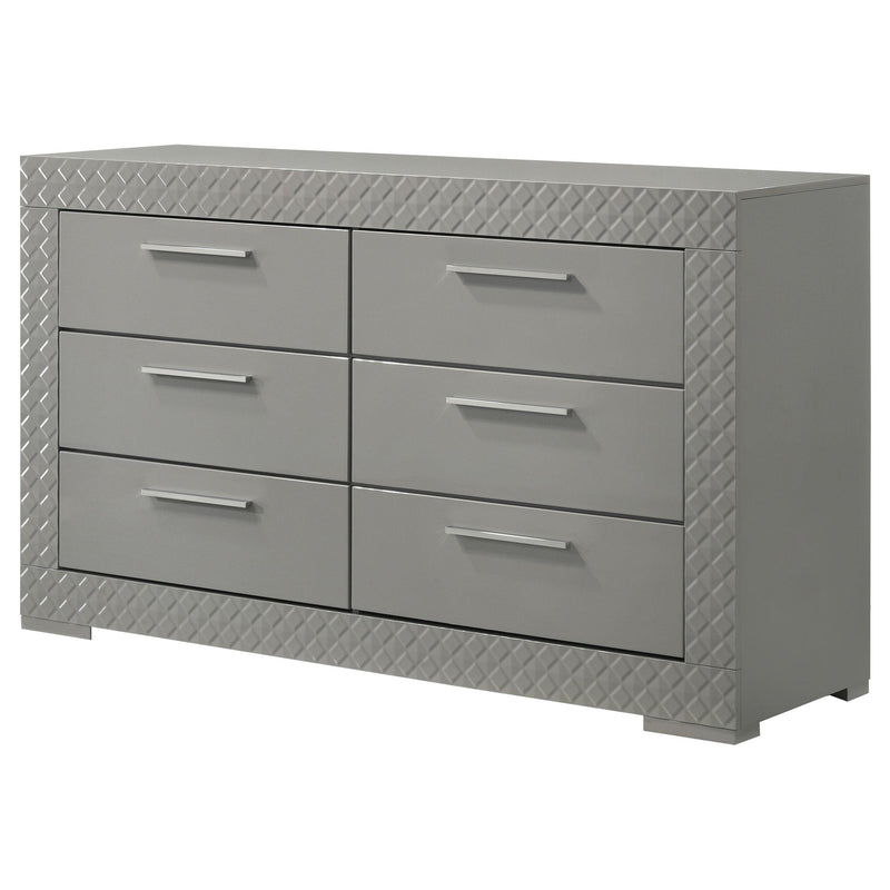 Ives 6-drawer Dresser Cabinet Grey High Gloss - detail 4