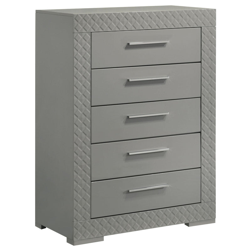 Ives 5-drawer Bedroom Chest of Drawers Grey High Gloss - alternate view