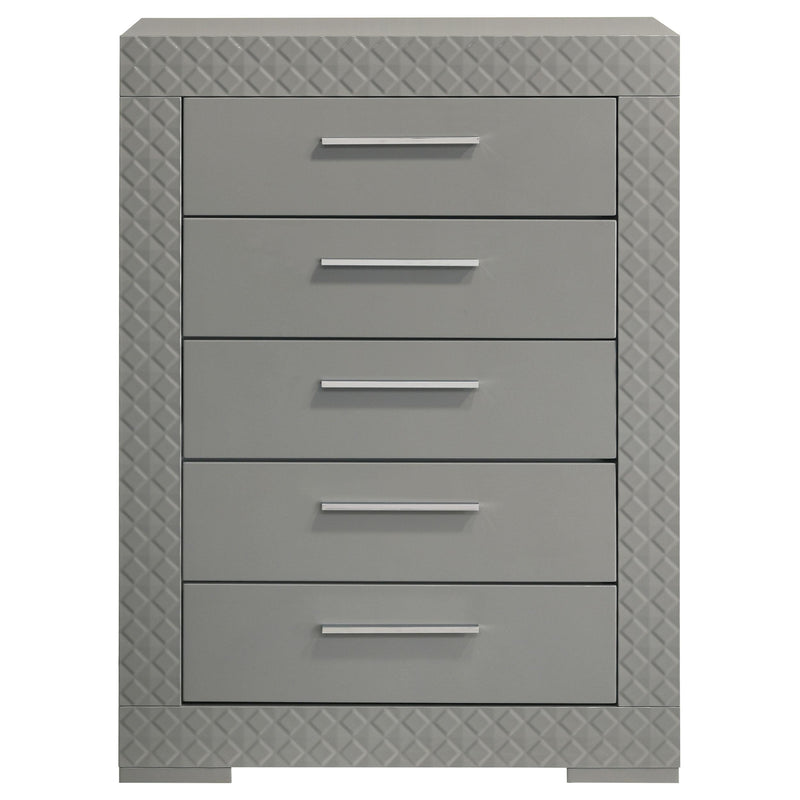 Ives 5-drawer Bedroom Chest of Drawers Grey High Gloss - detail 3