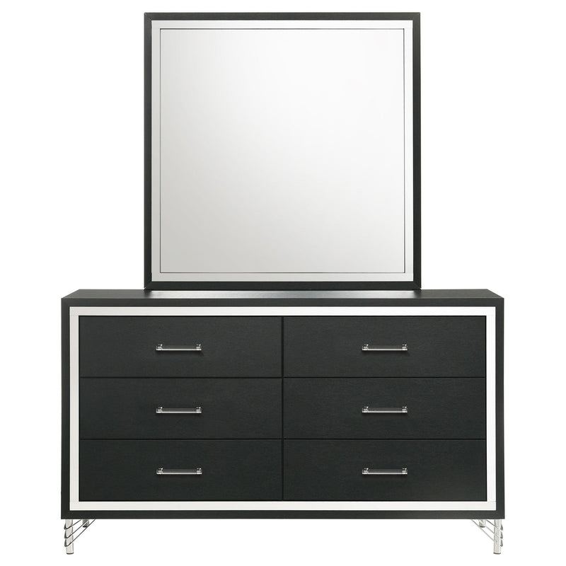 Lucia 6-drawer Dresser and Mirror Black - detail 3