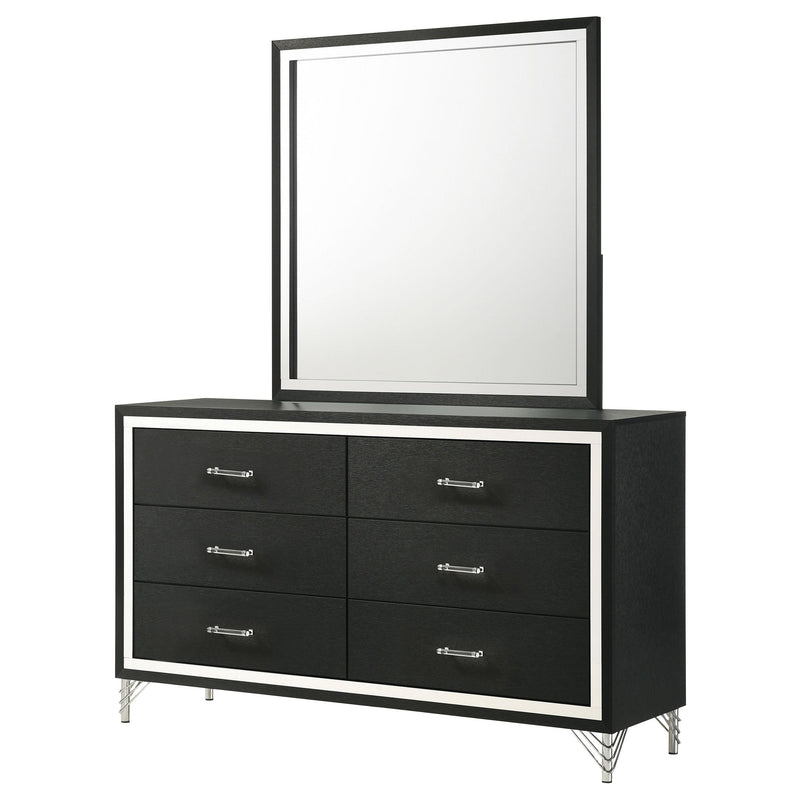 Lucia 6-drawer Dresser and Mirror Black - detail 4