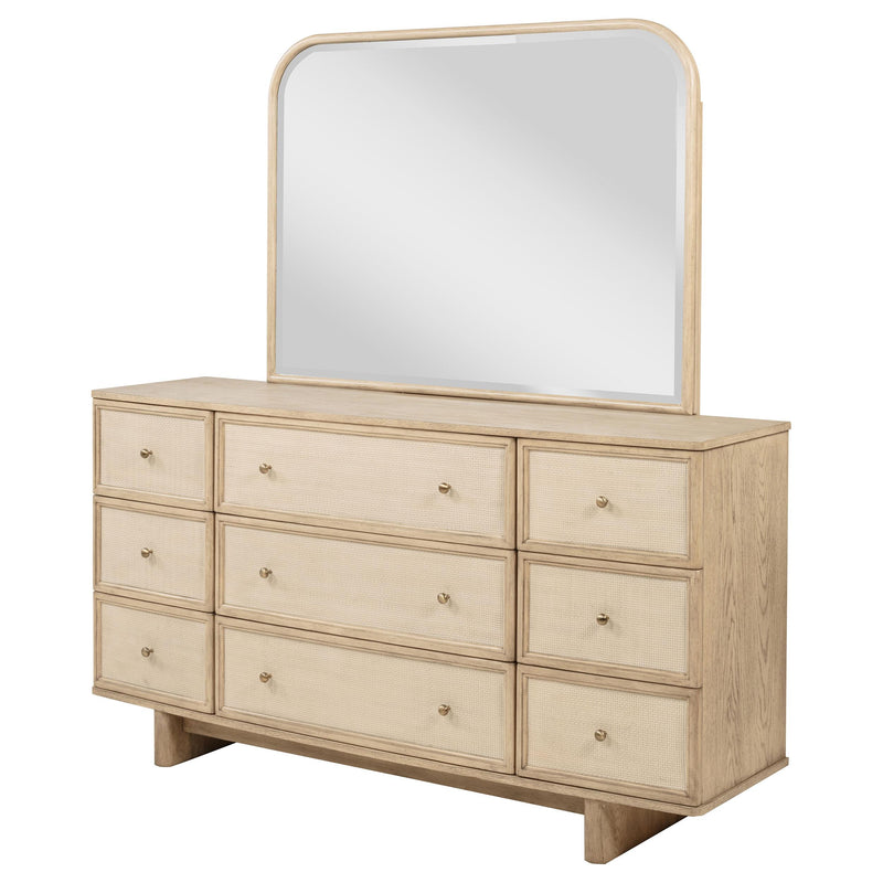 Kailani 9-drawer Dresser and Mirror Beige Oak - detail 4