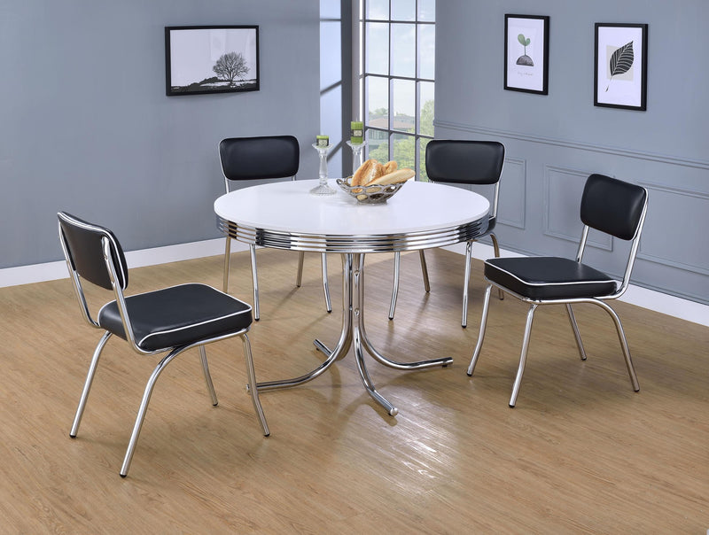 Retro Round 42-inch Wood Top Dining Table White and Chrome - detail 6