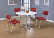 Retro Round 42-inch Wood Top Dining Table White and Chrome - detail 7