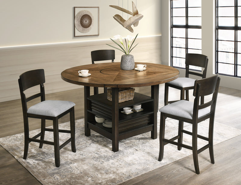 Crownmark Oakly Dining Set- w/ Lazy Susan Baked Brown