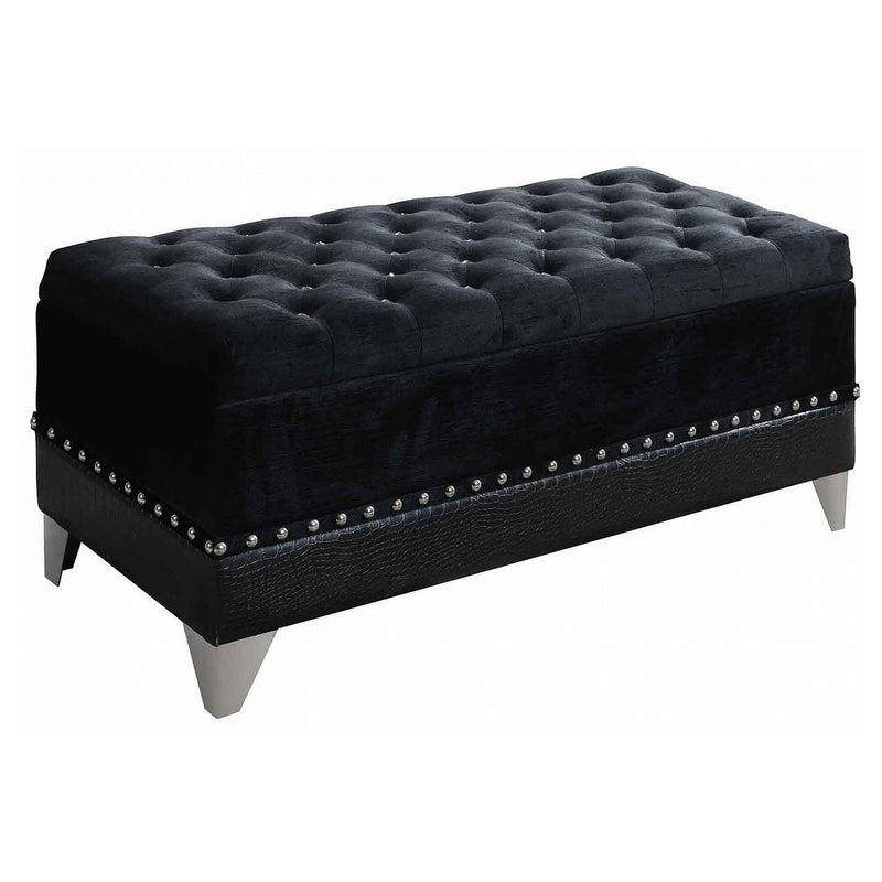 Barzini Velvet Upholstered Tufted Storage Bench Black - alternate view