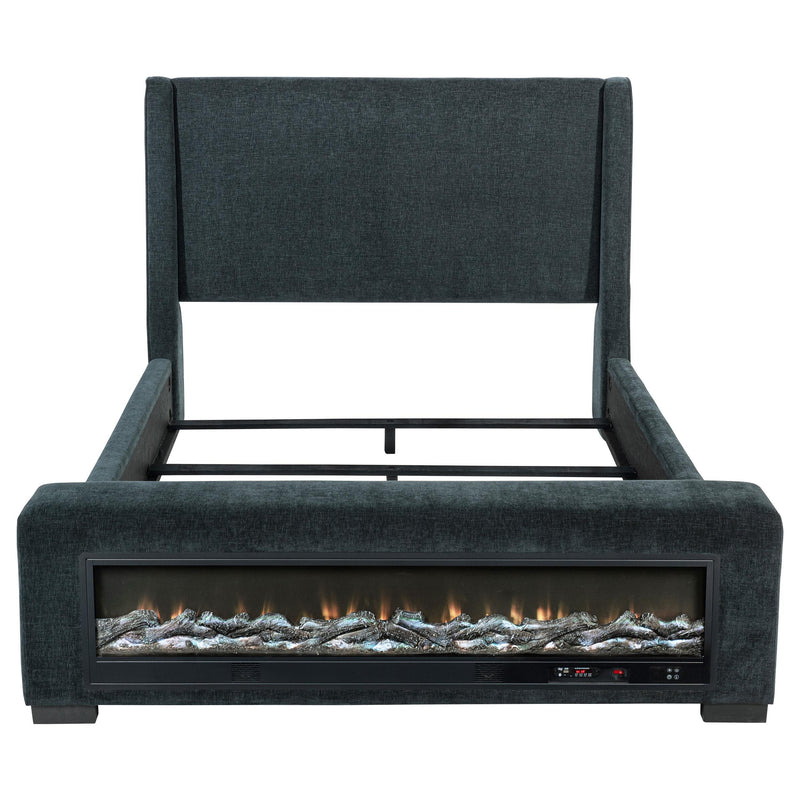 Preston Upholstered Queen Audio Flame Visualizer Bed Dark Blue - detail 4