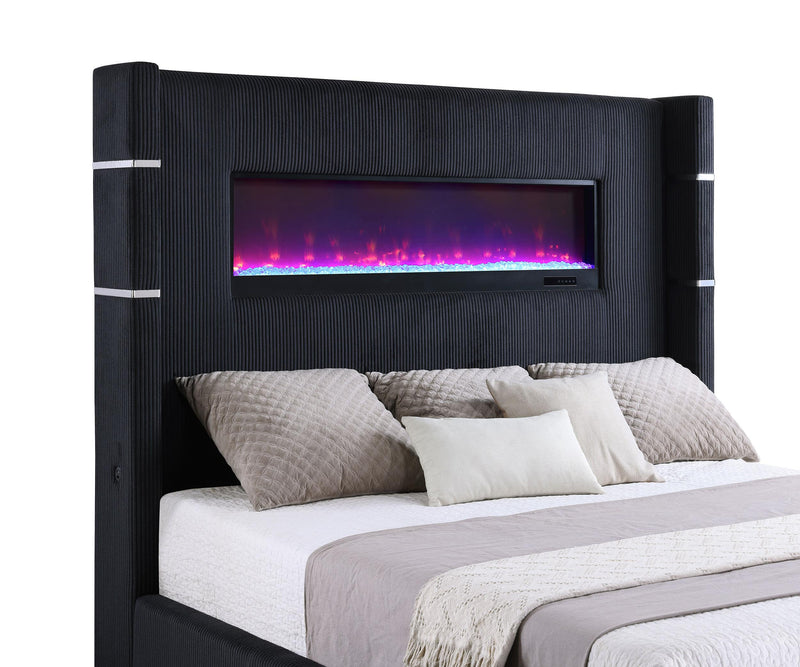 Tisdall Upholstered Queen Flame Visualizer Bed Black - detail 5
