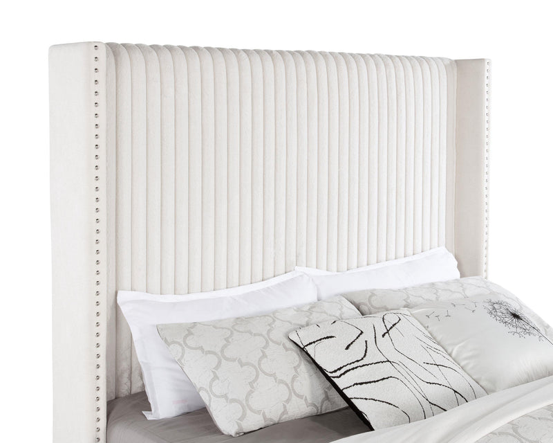 Natasha 65-inch Upholstered Queen Wingback Bed Cream - detail 5