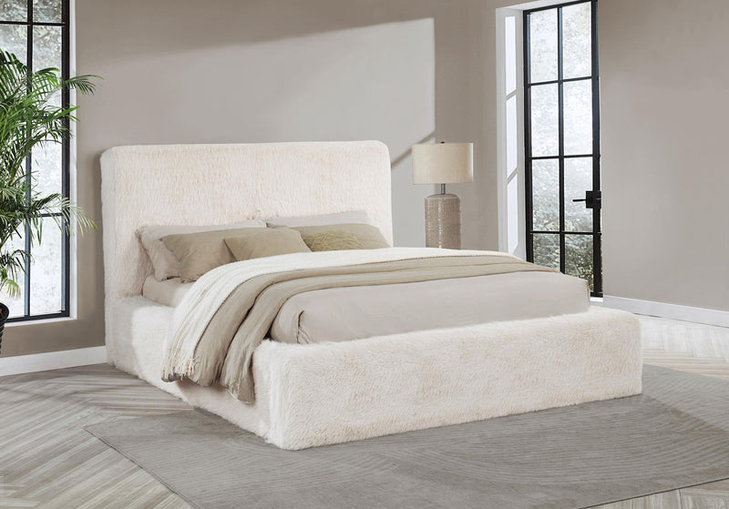 Rebecca Faux Fur Upholstered Queen Bed Cream
