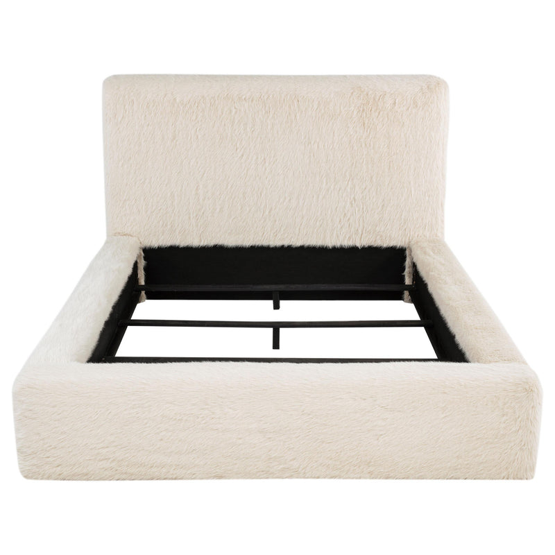 Rebecca Faux Fur Upholstered Queen Bed Cream - detail 4