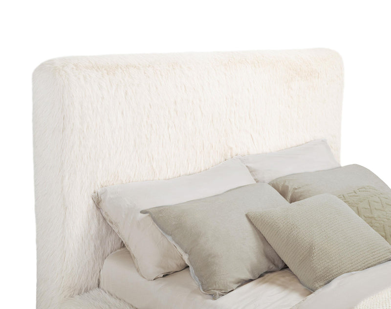 Rebecca Faux Fur Upholstered Queen Bed Cream - detail 7
