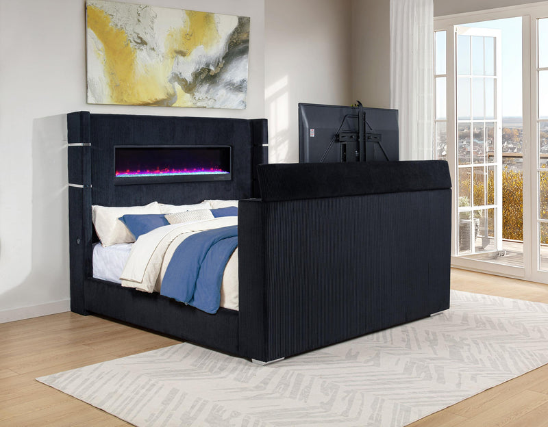 Tisdall Eastern King Flame Visualizer Wingback TV Bed Black - alternate view