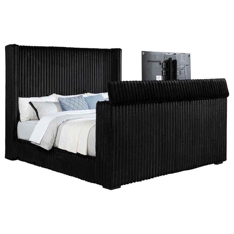 Centergrove Upholstered Eastern King Wingback TV Bed Black - detail 5