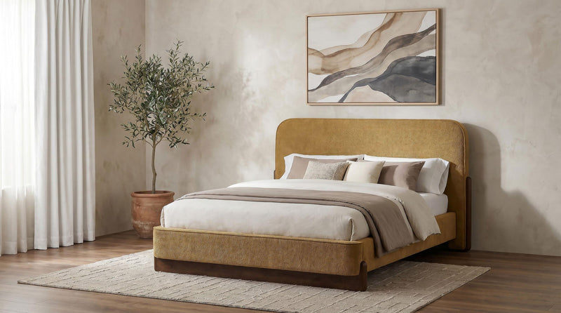 Baldacci Upholstered Queen Platform Bed Curry and Walnut