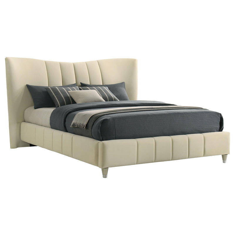 Evelyn Upholstered Queen Panel Platform Bed Ivory - detail 5