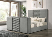 Tara 61-inch Upholstered Eastern King Panel TV Bed Grey