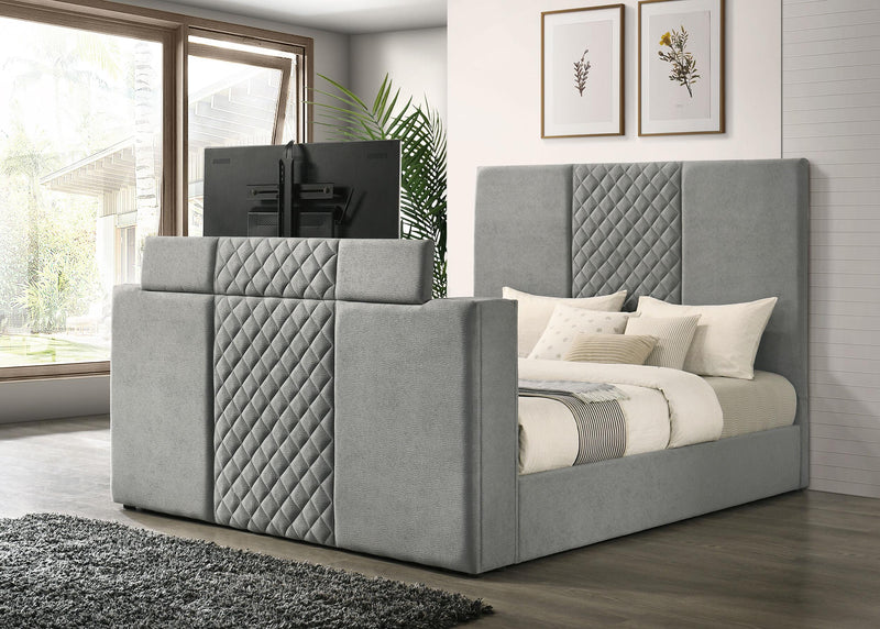 Tara 61-inch Upholstered Eastern King Panel TV Bed Grey - alternate view