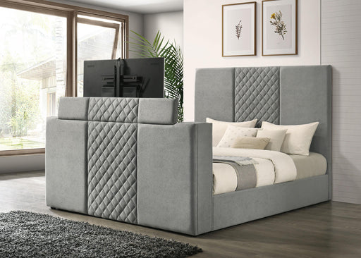 Tara 61-inch Upholstered Eastern King Panel TV Bed Grey - alternate view
