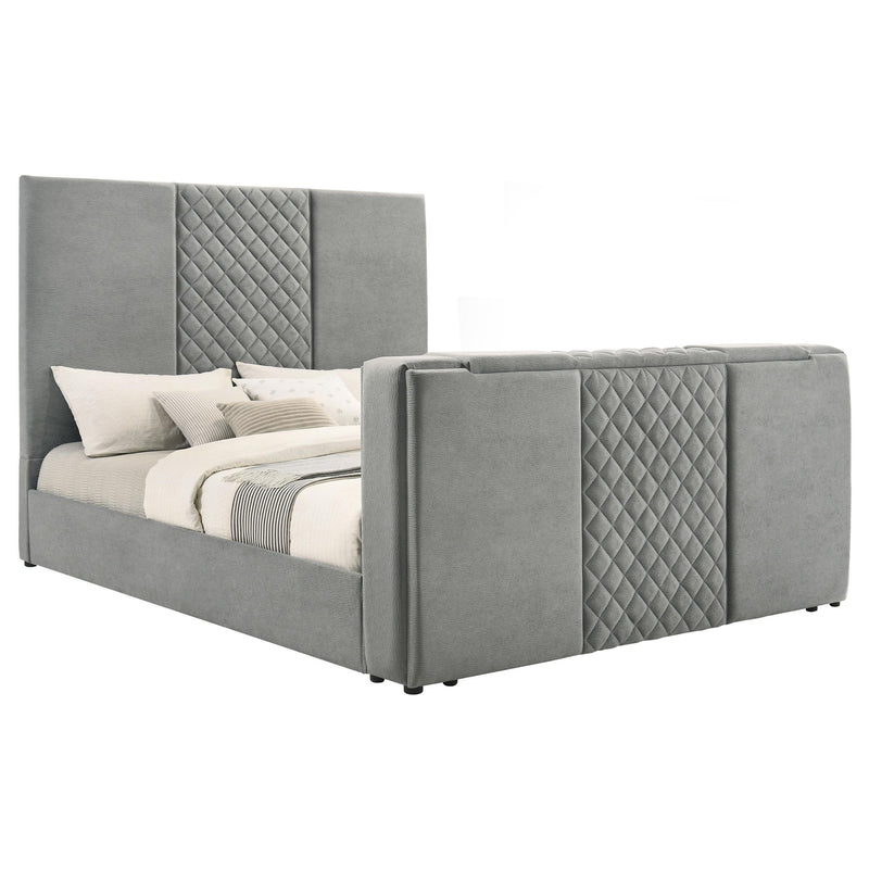 Tara 61-inch Upholstered Eastern King Panel TV Bed Grey - detail 4