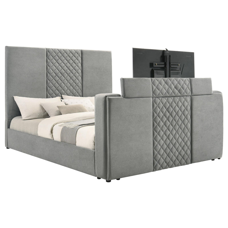 Tara 61-inch Upholstered Eastern King Panel TV Bed Grey - detail 5