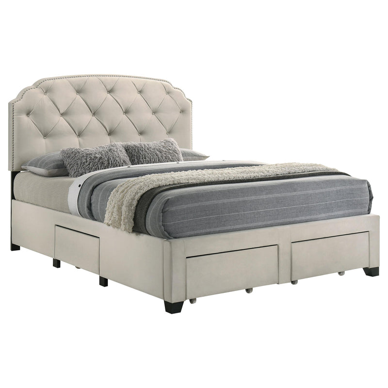 Marianna 4-drawer Upholstered Queen Storage Bed Cream - detail 5