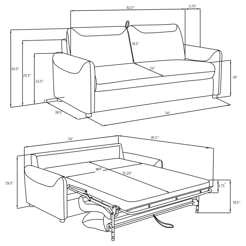 Rylie Upholstered Sofa Sleeper with Queen Mattress