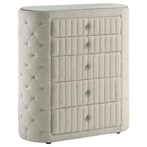 Sonya 5-drawer Upholstered Bedroom Chest of Drawers Ivory - alternate view