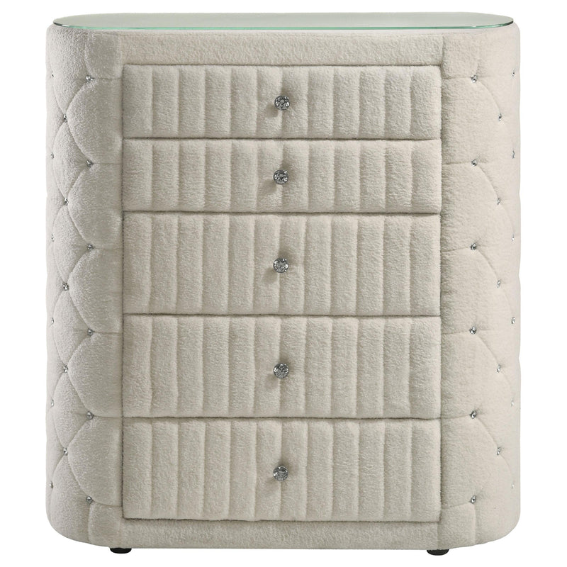 Sonya 5-drawer Upholstered Bedroom Chest of Drawers Ivory - detail 3