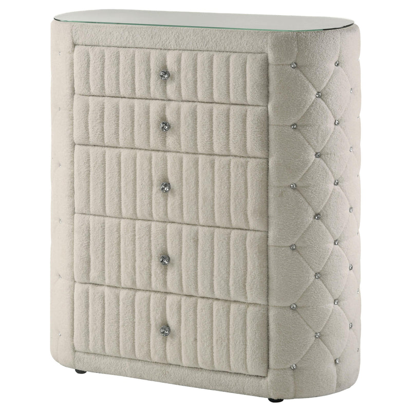Sonya 5-drawer Upholstered Bedroom Chest of Drawers Ivory - detail 4