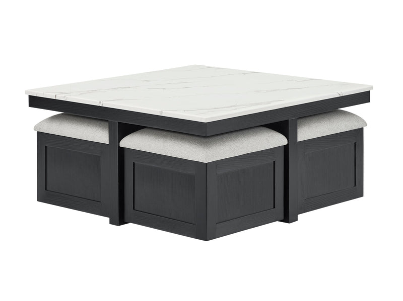 Marta Coffee Table with 4 Storage Ottomans