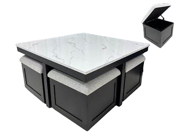 Marta Coffee Table with 4 Storage Ottomans